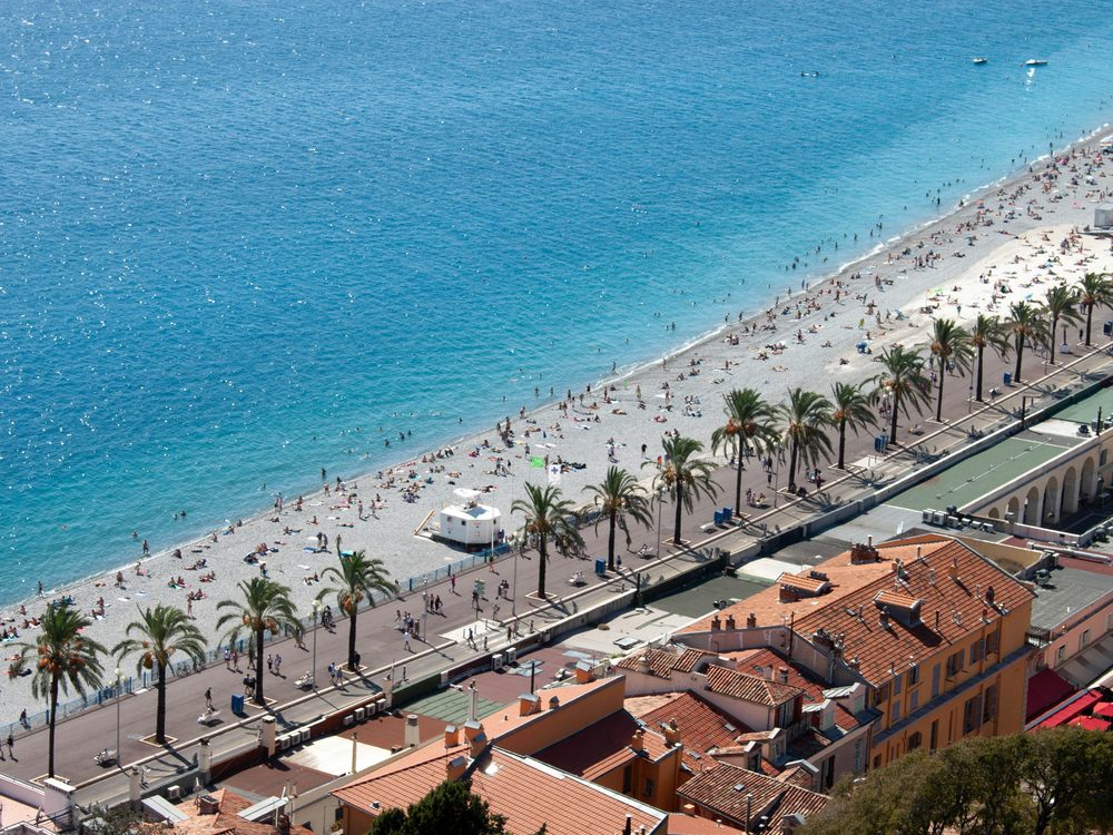 The beach and Promenade des Anglais in Nice, France